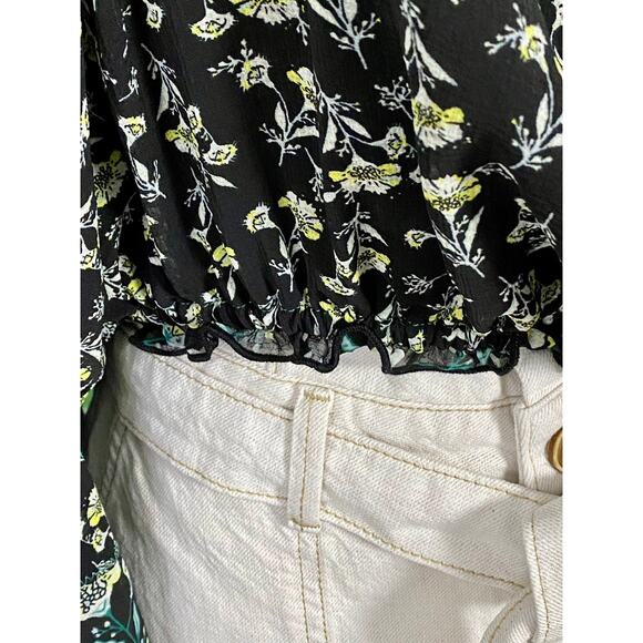 NWT Free People Black Combo Rose Floral Valley Printed Smocked Blouse Top Boho - Picture 5 of 11